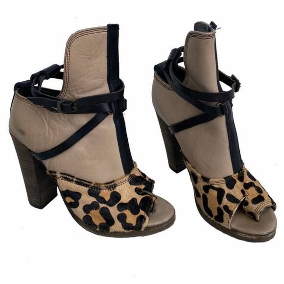 Ksubi Leopard Print Leather Toehold Stacked Heel Buckled Ankle Boots 38 - Picture 1 of 13